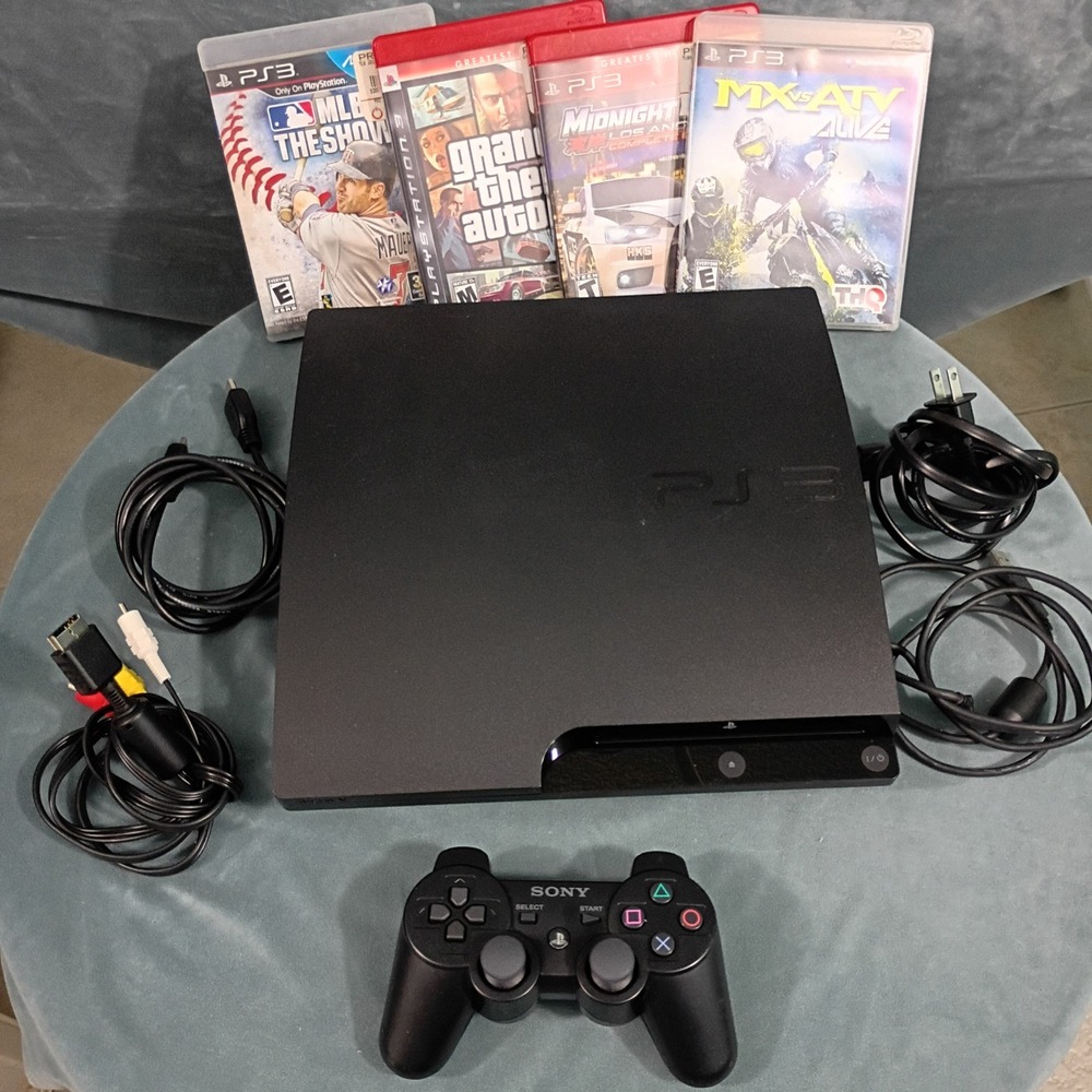 Sony PlayStation 3 PS3 Slim 160GB Console CECH-3001A Bundle 4 Games Controller
